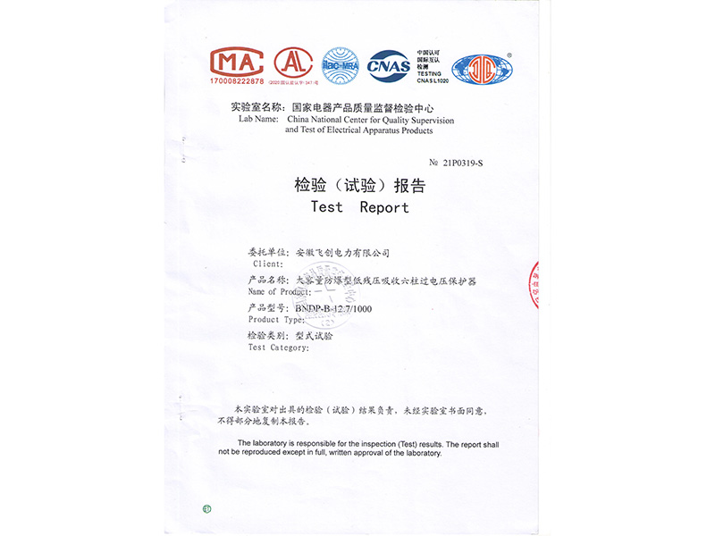 過(guò)電壓保護(hù)器試驗(yàn)報(bào)告